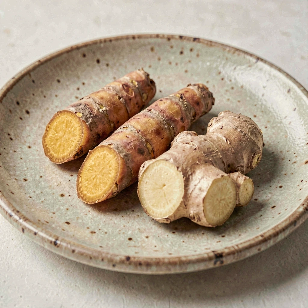 Raw turmeric and ginger roots